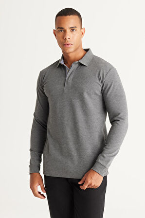 Pamuklu Slim Fit Dar Kesim Polo Yaka Uzun Kollu Esnek Tişört