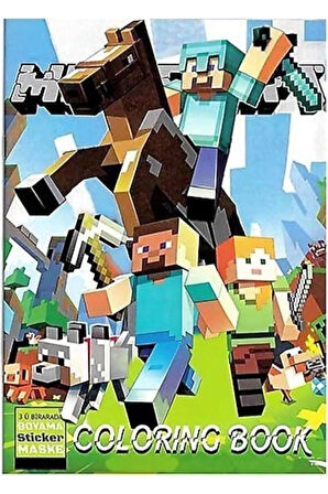 Boyama Kitabı Minecraft Stickerlı (Arka Kapak Kesilerek Maskeli )Boyanacak Sayfa Sayısı 16