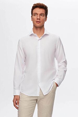 Ds Damat Slim Fit Beyaz İtalyan Yaka Armürlü Gömlek 2HF02ORT3185 2HF02ORT3185