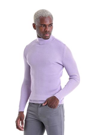 Mor Regular Fit Düz Balıkçı Yaka Klasik Yün Triko Kazak | XXL