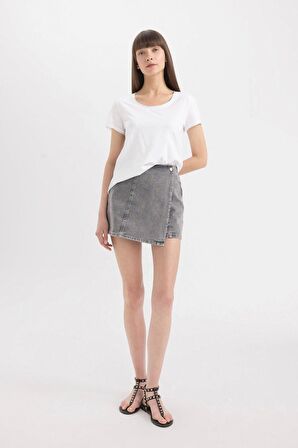 DeFacto Yüksek Bel Mini Jean Şort Etek C0695AX24SMNM55