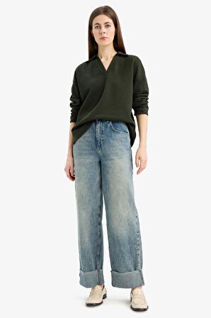 DeFacto Relax Fit Polo Yaka Basic Düz Uzun Kollu Tişört E8681AX25SPKH210