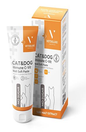 VETDELUXE Immune C-Vit Malt Paste C Vitaminli Kedi ve Köpek Bagisiklik Güçlendirici Malt Macunu 100 Gr
