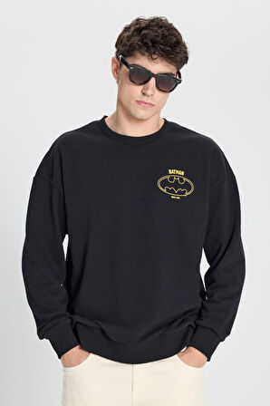 Batman Lisanslı 3 İplik Loose Fit Bol Kesim Pamuklu Bisiklet Yaka Sweatshirt