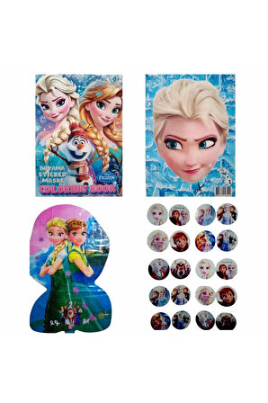 Frozen Boyama Kitabı 20 Stickerlı Arka Kapak Kesilerek Maskeli & Çift Taraflı Frozen Folyo Balon