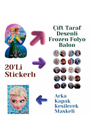 Frozen Boyama Kitabı 20 Stickerlı Arka Kapak Kesilerek Maskeli & Çift Taraflı Frozen Folyo Balon