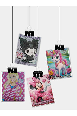 Kuromi Unicorn Barbie Minnie Boyama Kitabı Stickerlı Arka Kapak Maske 12'li Boya Kalemi Hediye