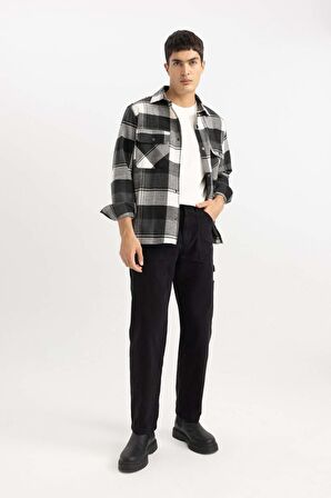 DeFacto Kanvas Pantolon Straight Fit Normal Kalıp Normal Bel Boru Paça Basic Düz Cepli B2156AX24SPBK81