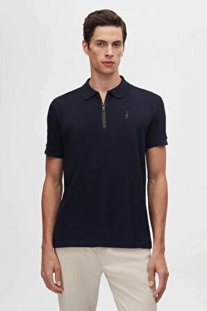 Twn Slim Fit Lacivert Pike Dokulu Yarım Fermuarlı Polo Yaka T-Shirt 4EC14ORTFRPLO