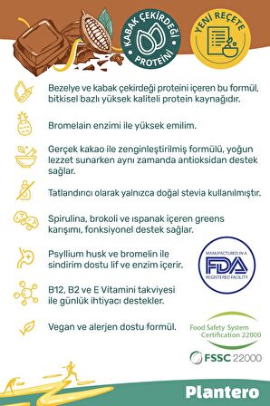 Plantero Çikolatalı Protein Isolate Blend ™ Supergreens Mix Vitamins