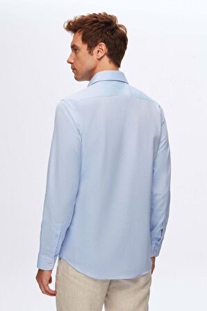 Ds Damat Slim Fit Mavi İtalyan Yaka Armürlü Gömlek 2HF02ORT3185 2HF02ORT3185