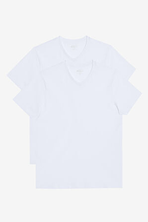 2'li Slim Fit Dar Kesim V Yaka %100 Pamuk Tişört
