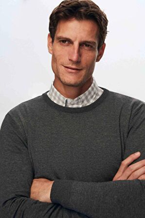 Ds Damat Slim Fit Camel Pamuk Karışımlı 2'Li Bisiklet Yaka Triko Ve Gömlek 1HC0206EKBN01