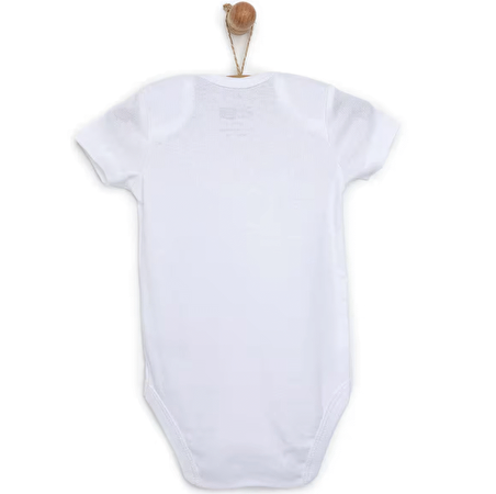 HelloBaby Unisex Beyaz Body Ribana Kumaş Çıtçıtlı Zıbın Zarf Yaka Kısa Kol Beyaz