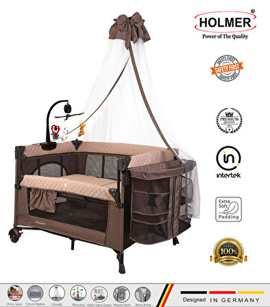  Holmer Coolstyle (Deluxe Kumaş) Premium Cibinlikli Dönenceli Anne Yanı/Oyun Parkı/Park Yatak 70x110cm