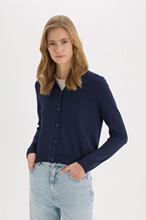 Regular Fit Polo Yaka Basic Düz Triko Hırka