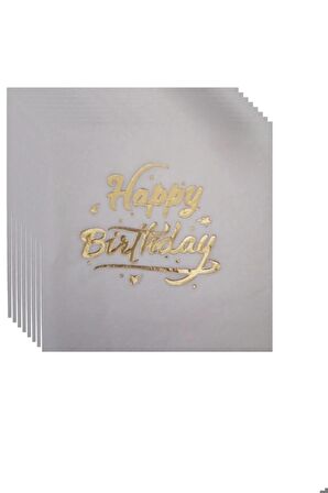 Varak Baskılı Parlak Happy Birthday Doğum Günü Parti Peçete Gold 33 cm Çift Katlı 16'lı