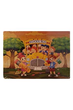 Puzzle Çocuk Eğitici Yapboz Neşeli Çocuklar Okul Yolunda 30 Parça 27*19 cm