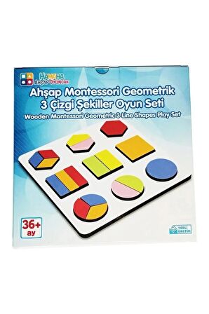 Doğal Ahşap Eğitici Geometrik 3 Çizgi Şekiller Oyun Seti