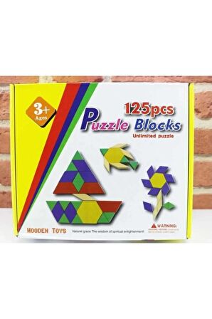 Puzzle Ahşap 125 Parça Blok Renkli Puzzle (3 Yaş Üzeri İçin Uygundur)