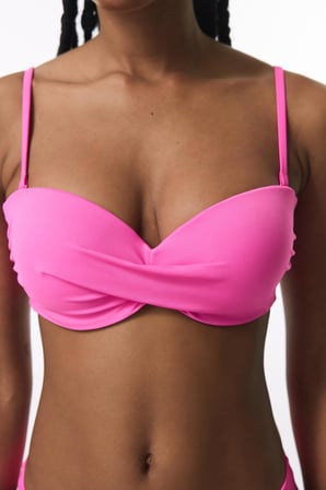 Pembe Straplez Cup Toparlayıcı Balenli Straplez Bikini Üstü