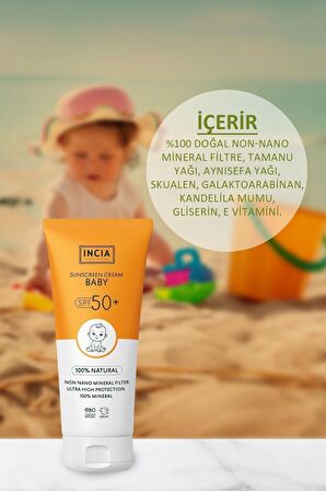 INCIA %100 Doğal Bebek Güneş Kremi Leke Karşıtı Mineral Filtreli Yüksek Koruma SPF 50+ UVA UVB 50 ml