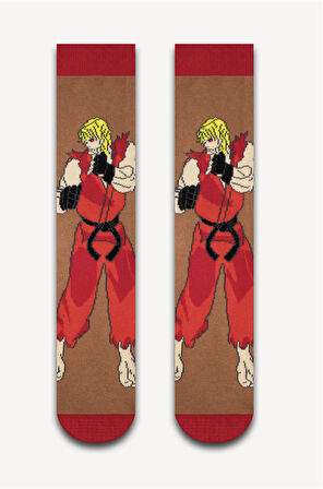 Street Fighter Ken Desenli Unisex Çorap