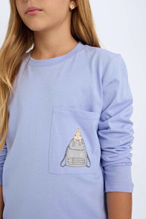 DeFacto Kız Çocuk Pijama Takım Bisiklet Yaka Uzun Kollu Üst Beli Lastikli Uzun Alt D2112A824AUPR462