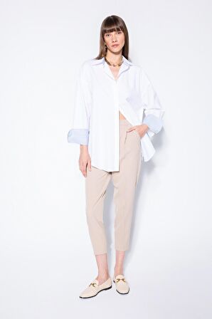 DeFacto Oversize Geniş Kalıp Basic Düz Poplin Uzun Kollu Gömlek D3152AX24AUWT34