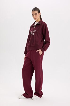 DeFacto Straight Fit Beli Lastikli Cepli Yüksek Bel Kalın Basic Düz Eşofman Altı B8571AX24WNBR248