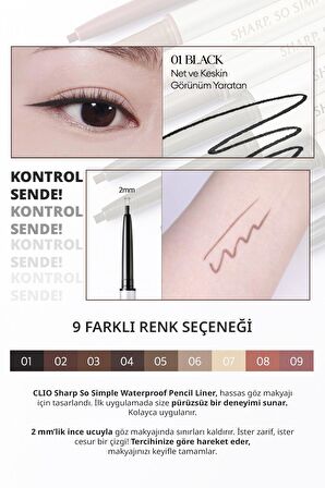 Suya Dayanıklı, İnce Uçlu Göz Kalemi Clio Sharp So Simple Waterproof Pencil Liner (01 Black)