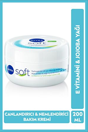 Nivea Soft Nemlendirici Bakım Kremi 200ml, Jojoba Yağı, E Vitamini, Yüz Vücut El, Yumuşak Cilt Hissi