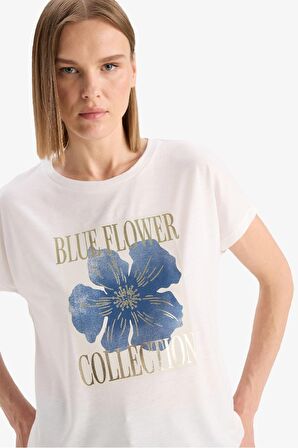 DeFacto Bisiklet Yaka Çiçekli Kısa Kollu Tişört F5100AX25SMER105