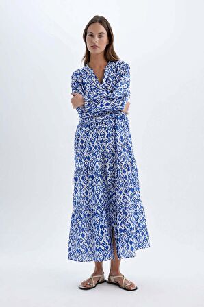 DeFacto Desenli Uzun Kollu Maxi Plaj Elbisesi-Fall in Love B5790AX24SMBE114