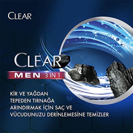 Clear Men Arındırıcı Kömür 3 in 1 Kepeğe Karşı Şampuan ve Duş Jeli 350 ml