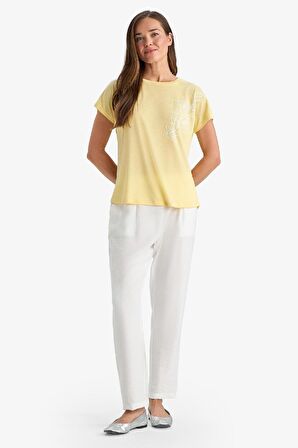 DeFacto Wide Leg Cep Detaylı Esnek Belli Düz Paça Beyaz Pantolon F0994AX25SMWT32