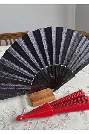 Simli Tek Taraflı Yelpaze – Plastik Saplı, Işıltılı ve Şık – 23x43 cm