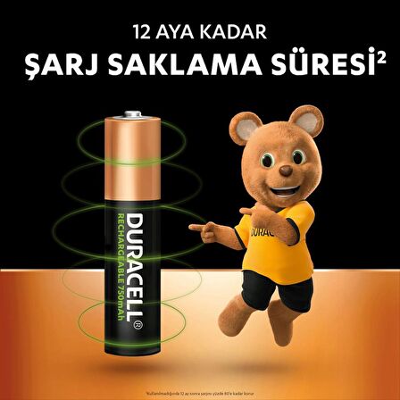 Duracell AAA Şarj Edilebilir İnce Kalem Pil 750Mah 1.2V 2'li Paket (HR03 / DC2400)