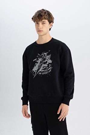 DeFacto Batman Boxy Fit Bisiklet Yaka Baskılı Kalın Kumaş Sweatshirt C6531AX24AUBK81