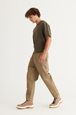 Slim Fit Dar Kesim Beli Bağlamalı %100 Pamuk Pantolon
