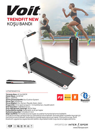 Voit Trendfit NEW Katlanır Koşu Bandı Brushless Motor 12km Hız Uzaktan Kumanda Bluetooth Uygulamalı