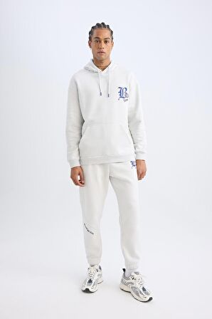 DeFactoFit NBA Brooklyn Nets Comfort Fit Rahat Kalıp Kapüşonlu Kalın Sırt Baskılı Sweatshirt D3222AX24WNGR493