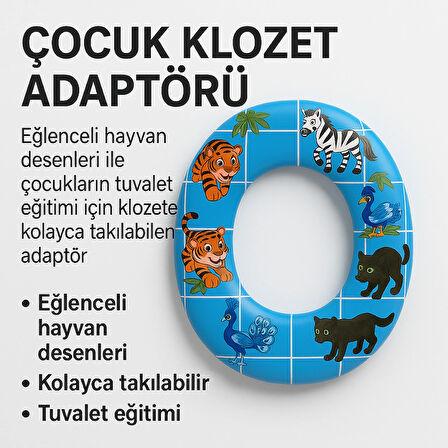 Hayvan Figürlü Çocuk Klozet Adaptörü – Yumuşak Minderli, Kaymaz, Taşınabilir ve Eğlenceli Tasarım