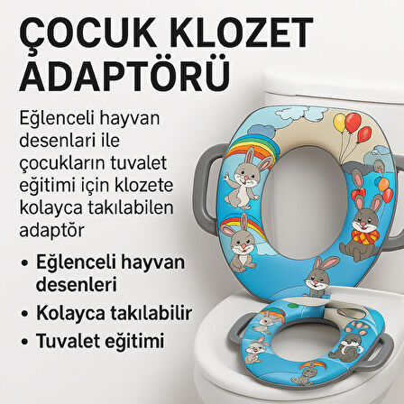 Tutmaçlı Kulplu Hayvan Figürlü Çocuk Klozet Adaptörü – Yumuşak Minderli, Kaymaz ve Uyumlu Tasarım
