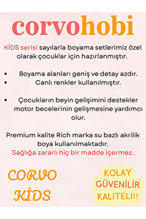 Çocuk Sayılarla Boyama Numaralı Tuval Seti Fırça Boya Dahil 40x50 Cm BEBEK KAPLUMBAĞA