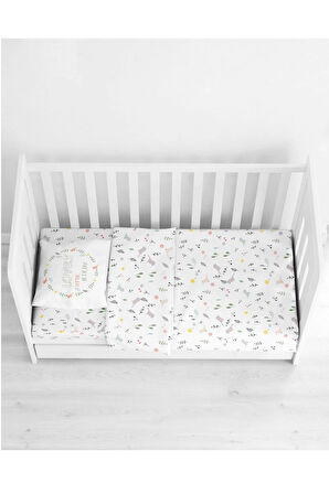 Makiteks Yuzde Yuz Pamuklu Kuşlar Ranforce Bebek Nevresim Çarşaf ve Yastık Kılıfı Takımı