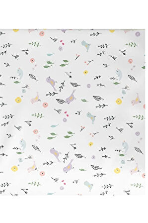 Makiteks Yuzde Yuz Pamuklu Kuşlar Ranforce Bebek Nevresim Çarşaf ve Yastık Kılıfı Takımı