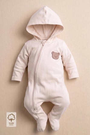 Minory Baby - Kapüşonlu Fermuarlı Patikli Bebek Tulum