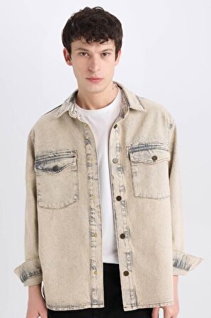 DeFacto Relax Fit Cepli Uzun Kollu Jean Gömlek D0447AX24AUBN105