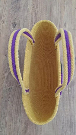 handmade sarı el çantası (mor detaylı)